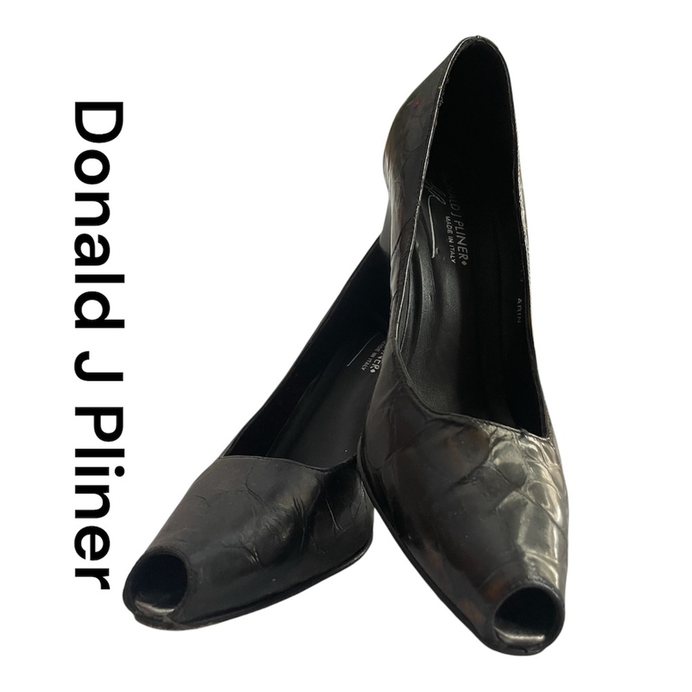 Croc Embossed Peep-Toe Heels